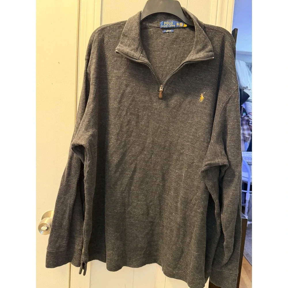 Polo Ralph Lauren Mens XXL Estate Rib Quarter Zip Pullover Charcoal Grey Heather